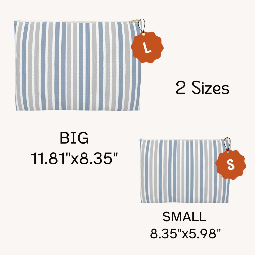 Blue Stipes Print Makeup And Accessory Pouch