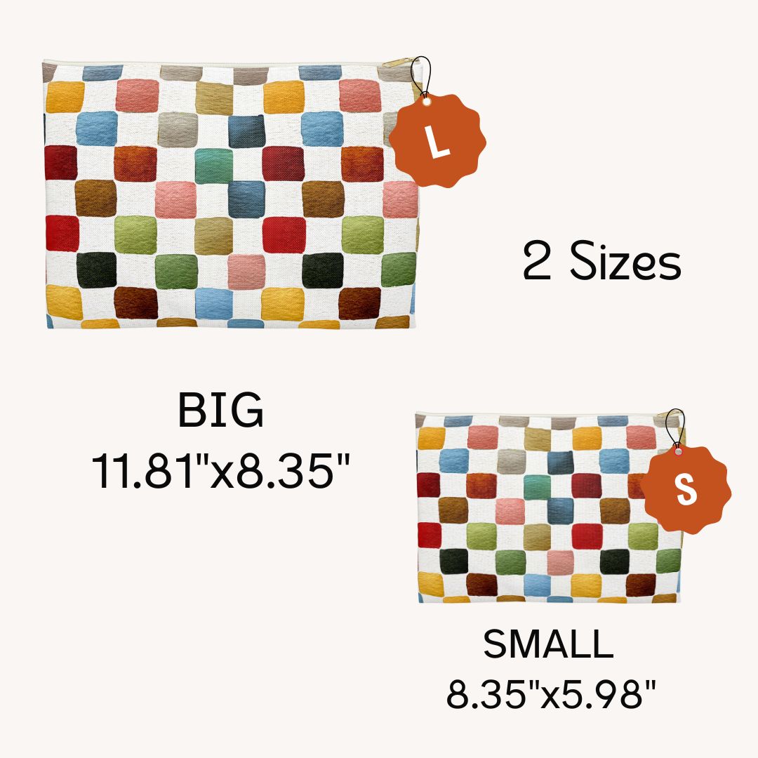 Multicolor Checkers Print Makeup And Accessory Pouch