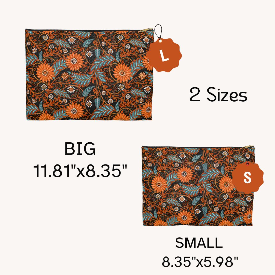 Batik Print Makeup And Accessory Pouch - Orange Teal 2