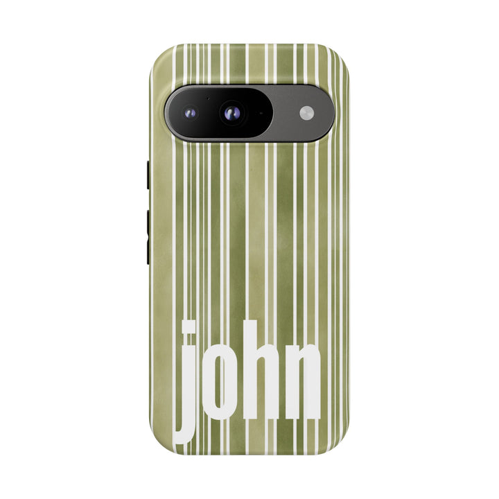 Personalized Tough Phone Case Rustic Green Stripe