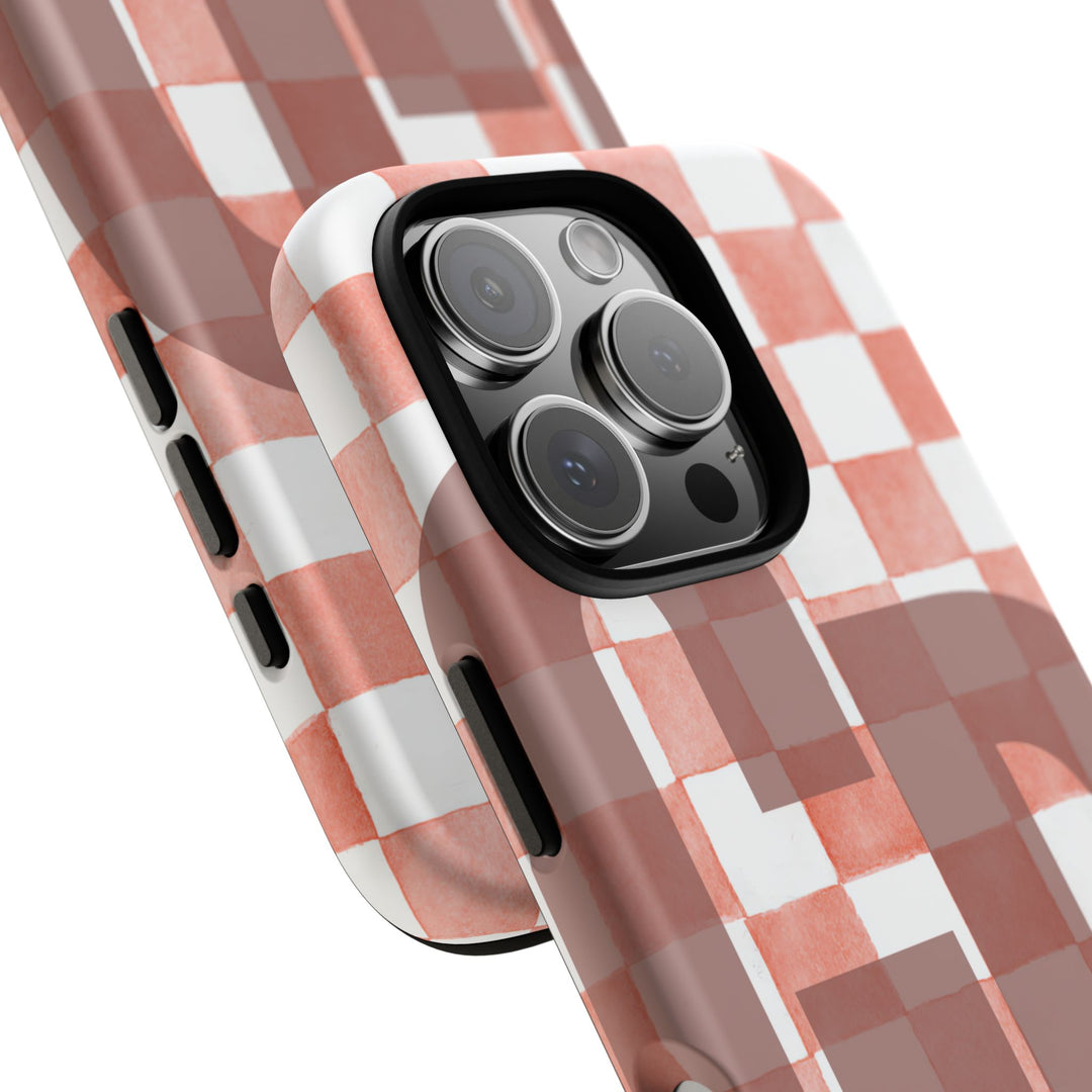 Personalized Tough Phone Case Pink Checkered Pattern