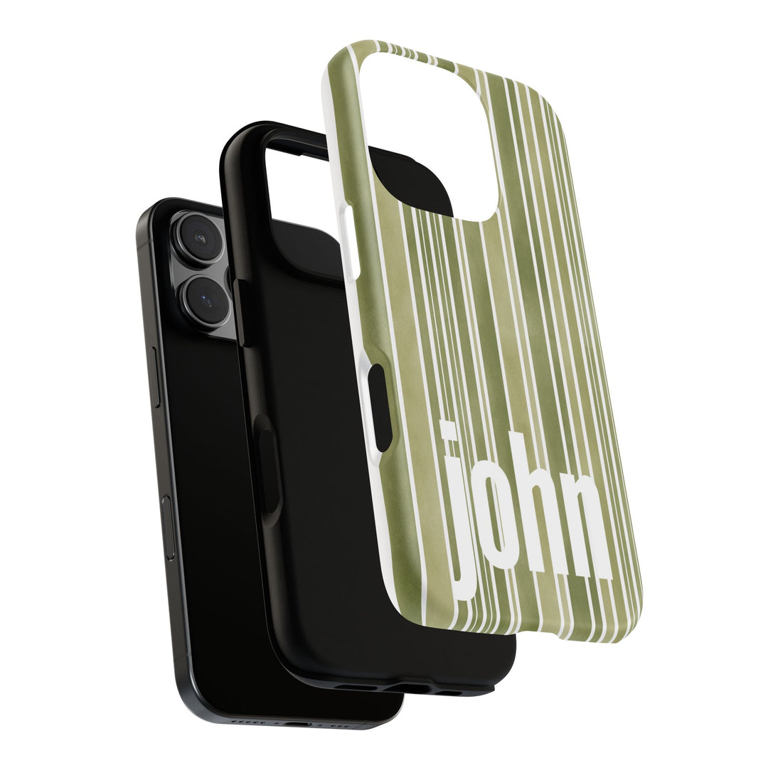 Personalized Tough Phone Case Rustic Green Stripe