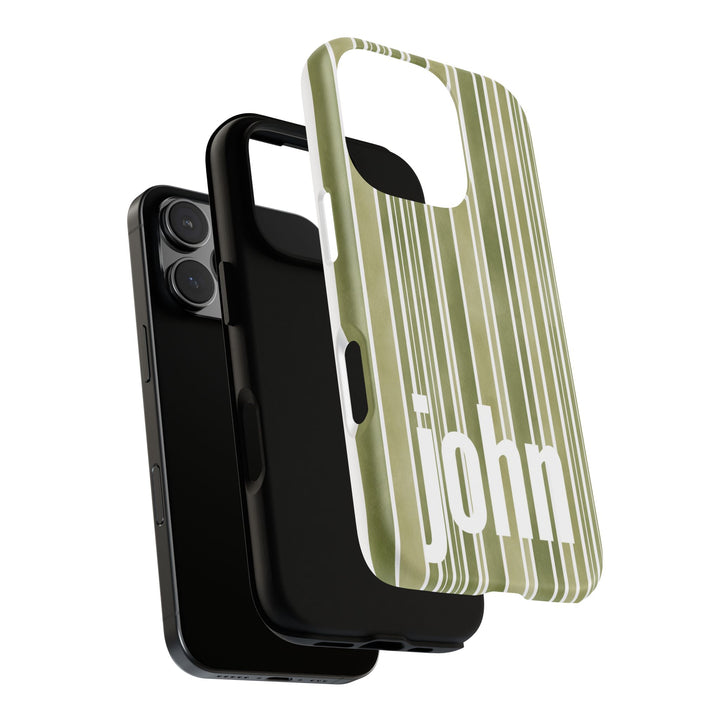 Personalized Tough Phone Case Rustic Green Stripe