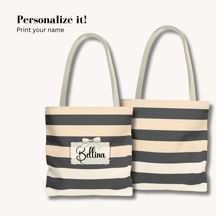 Brown Stripe Horizontal Print Tote Bag