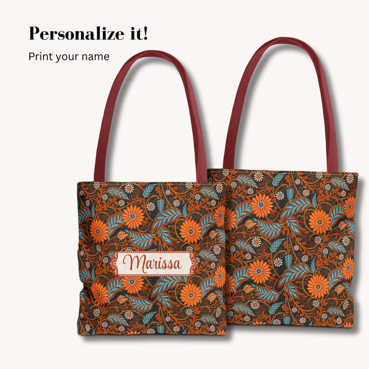 Modern Batik Print Tote Bag -  Orange Teal 1