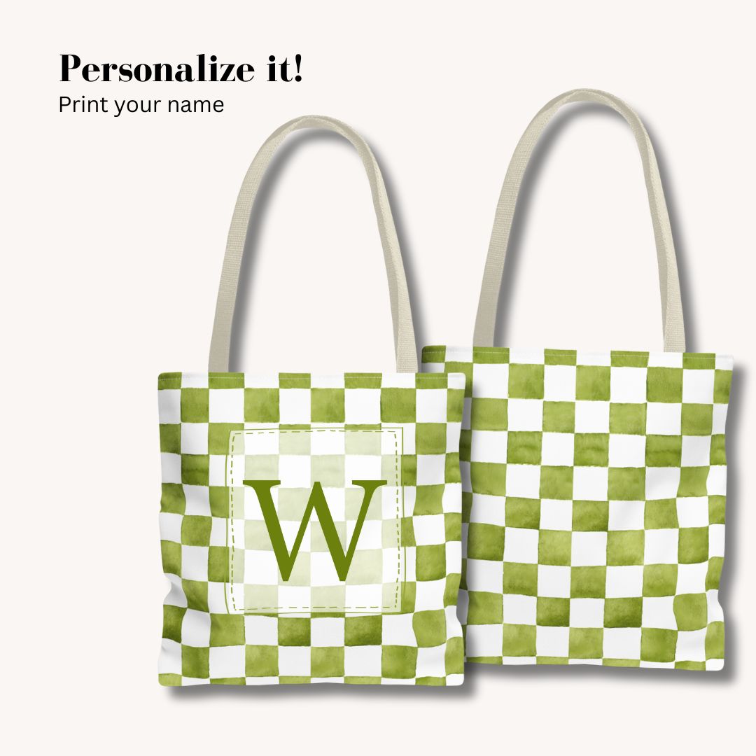 Green Checkered Print Tote Bag