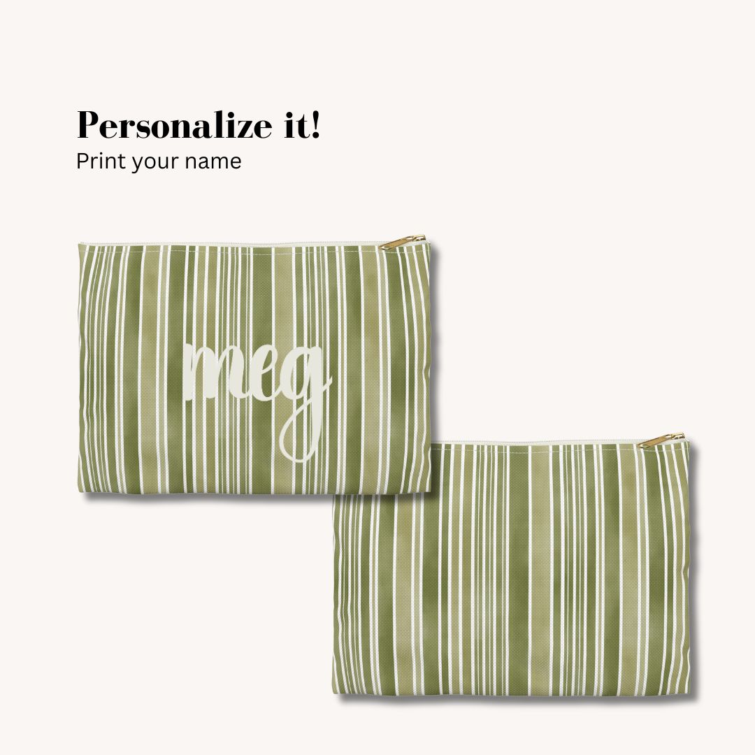 Green Stripes Print Makeup And Accessory Pouch