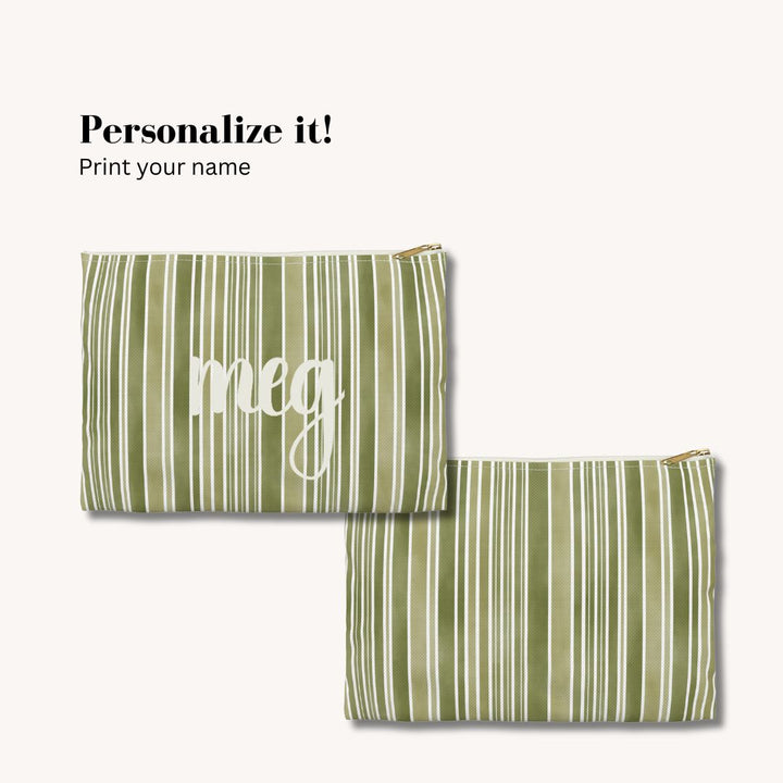 Green Stripes Print Makeup And Accessory Pouch