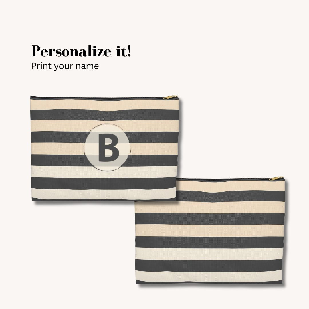 Brown Stripe Horizontal Print Makeup And Accessory Pouch