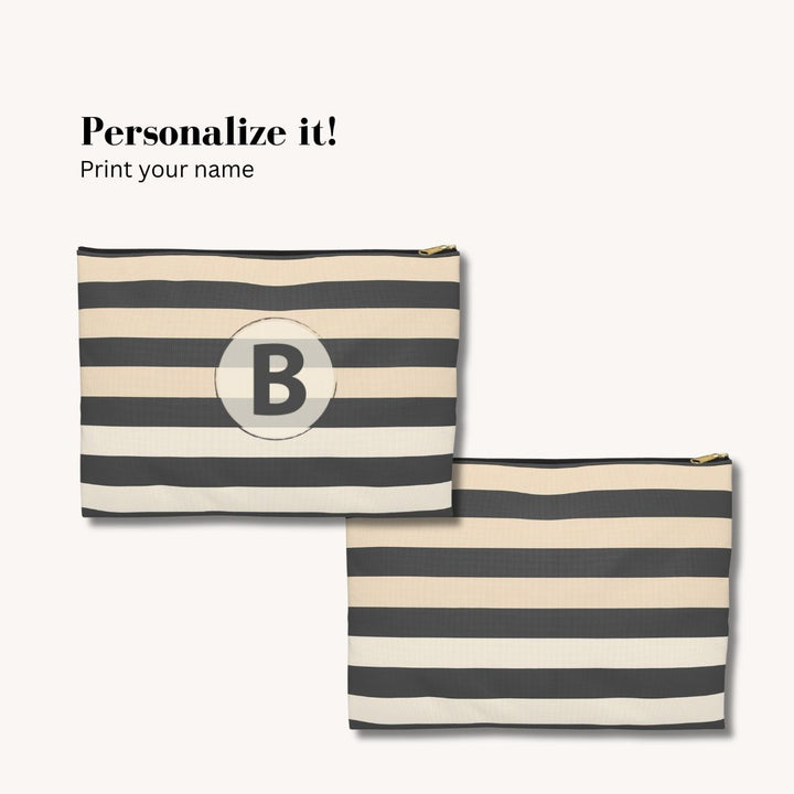 Brown Stripe Horizontal Print Makeup And Accessory Pouch