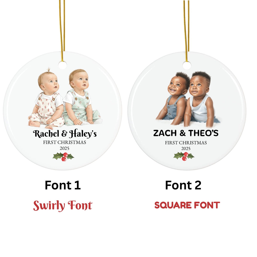 Personalized Photo Christmas Ornament: Twins First Christmas