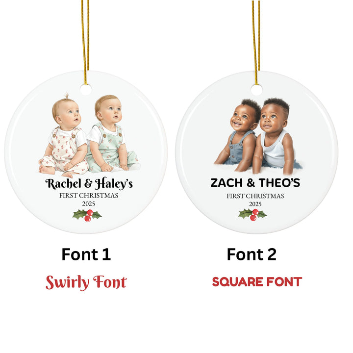 Personalized Photo Christmas Ornament: Twins First Christmas