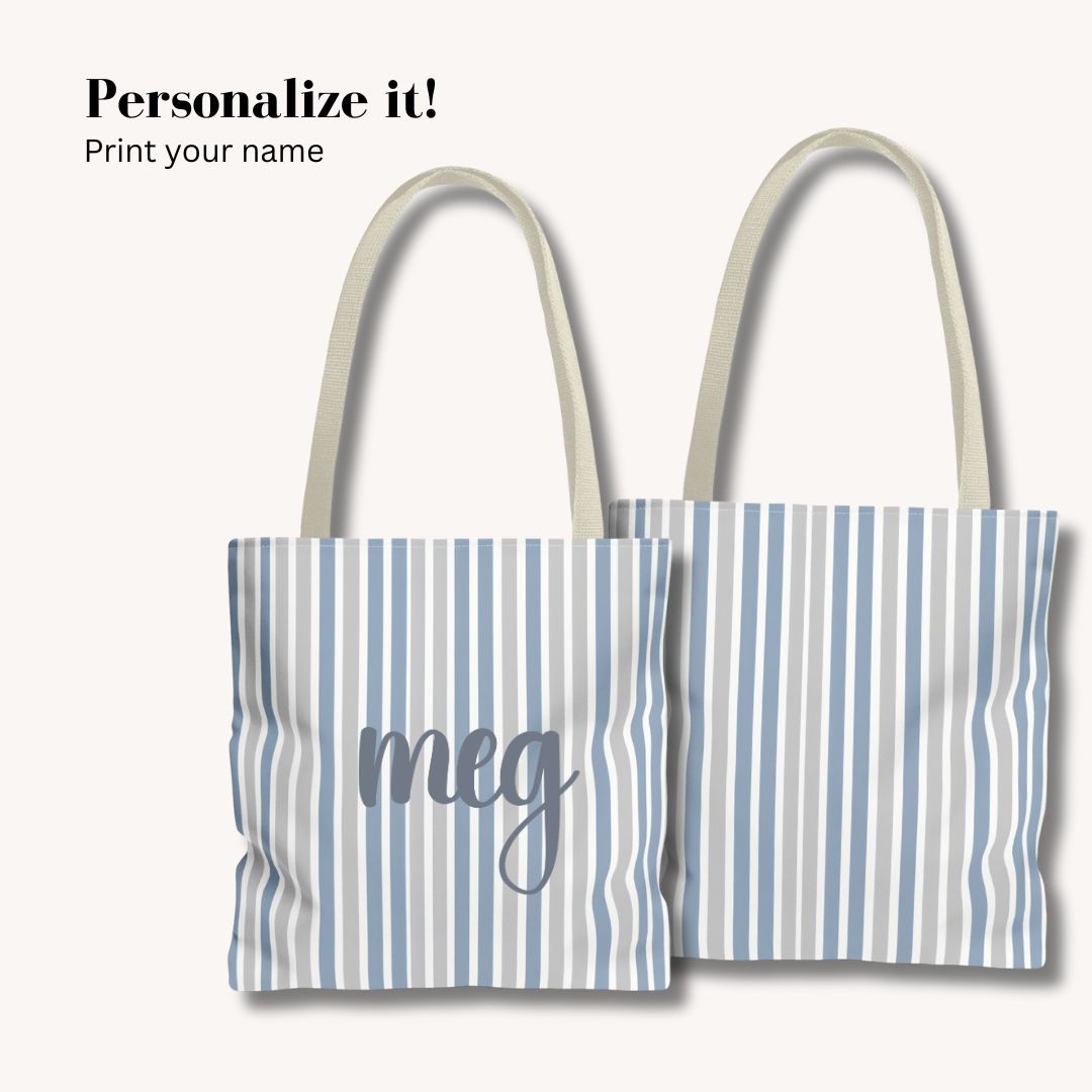 Blue Stripes Print Tote Bag