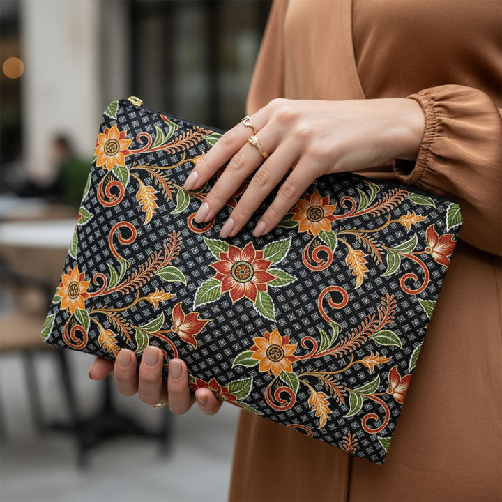 Batik Print Makeup And Accessory Pouch - Batik Flower 3