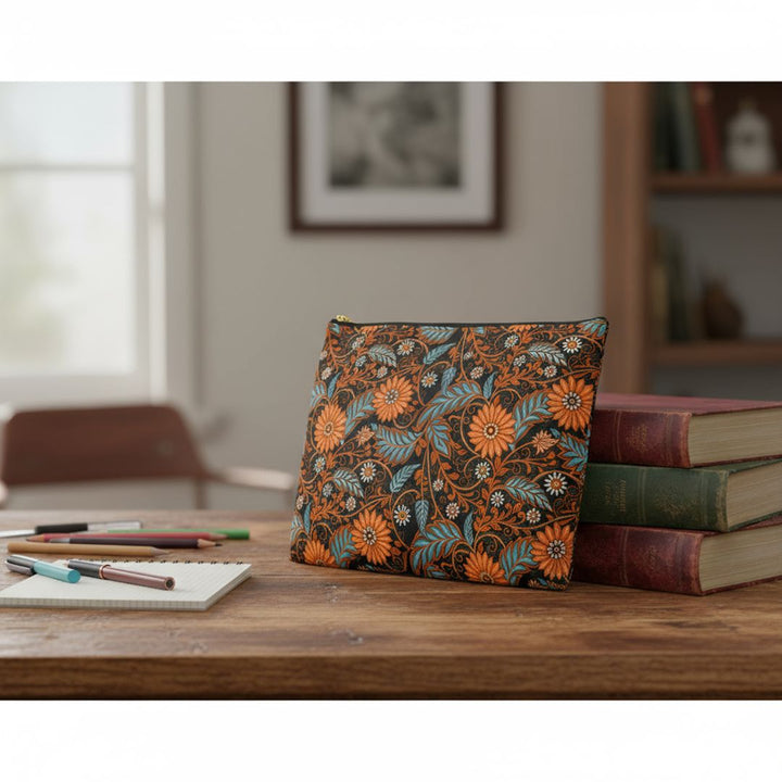 Batik Print Makeup And Accessory Pouch - Orange Teal 2