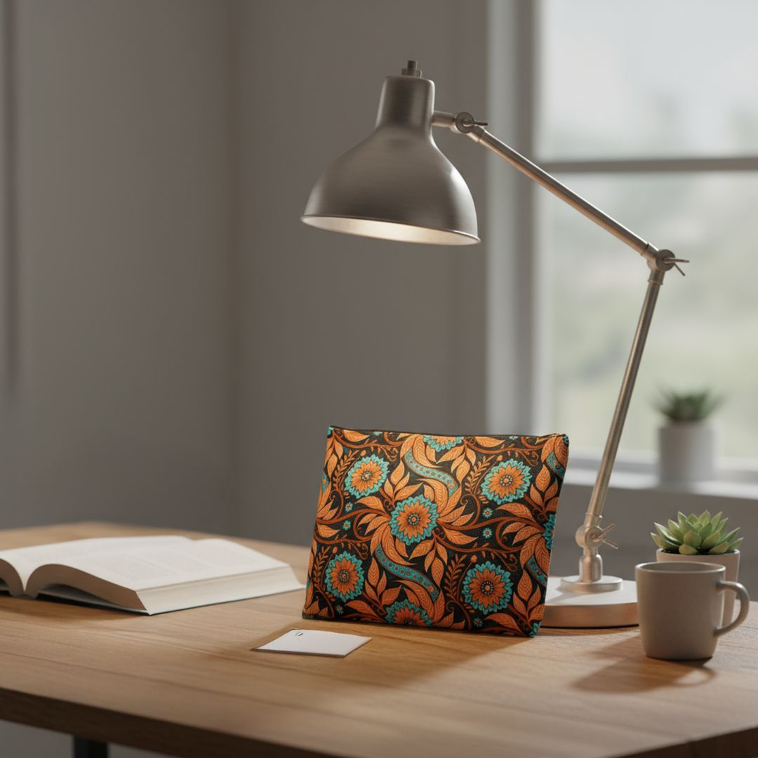 Batik Print Makeup And Accessory Pouch - Orange Teal 3