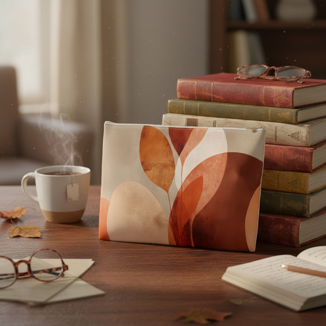 Abstract Print Makeup And Accessory Pouch -  Warm Tones 2