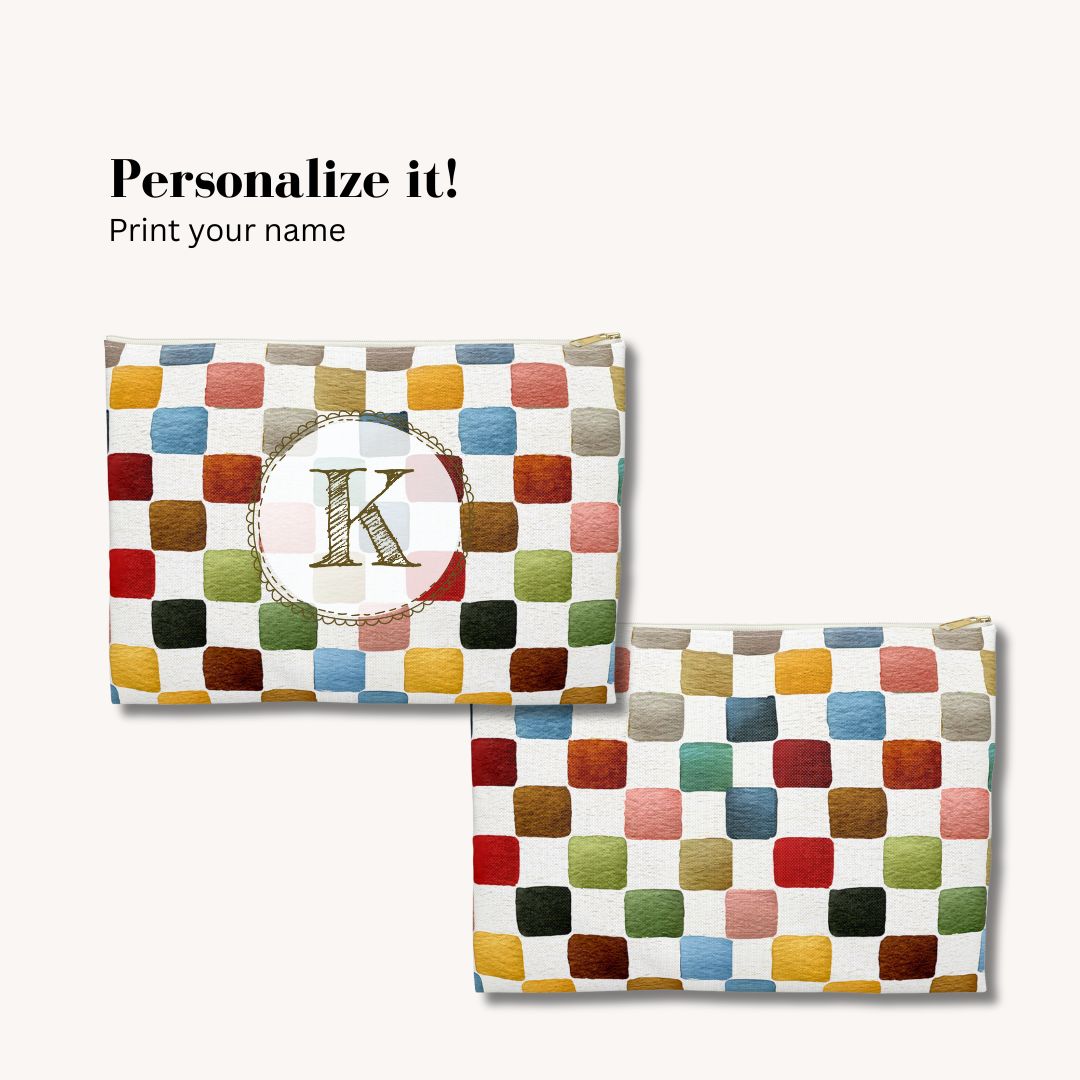 Multicolor Checkers Print Makeup And Accessory Pouch