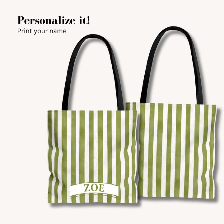 Green Stripes 2 Print Tote Bag