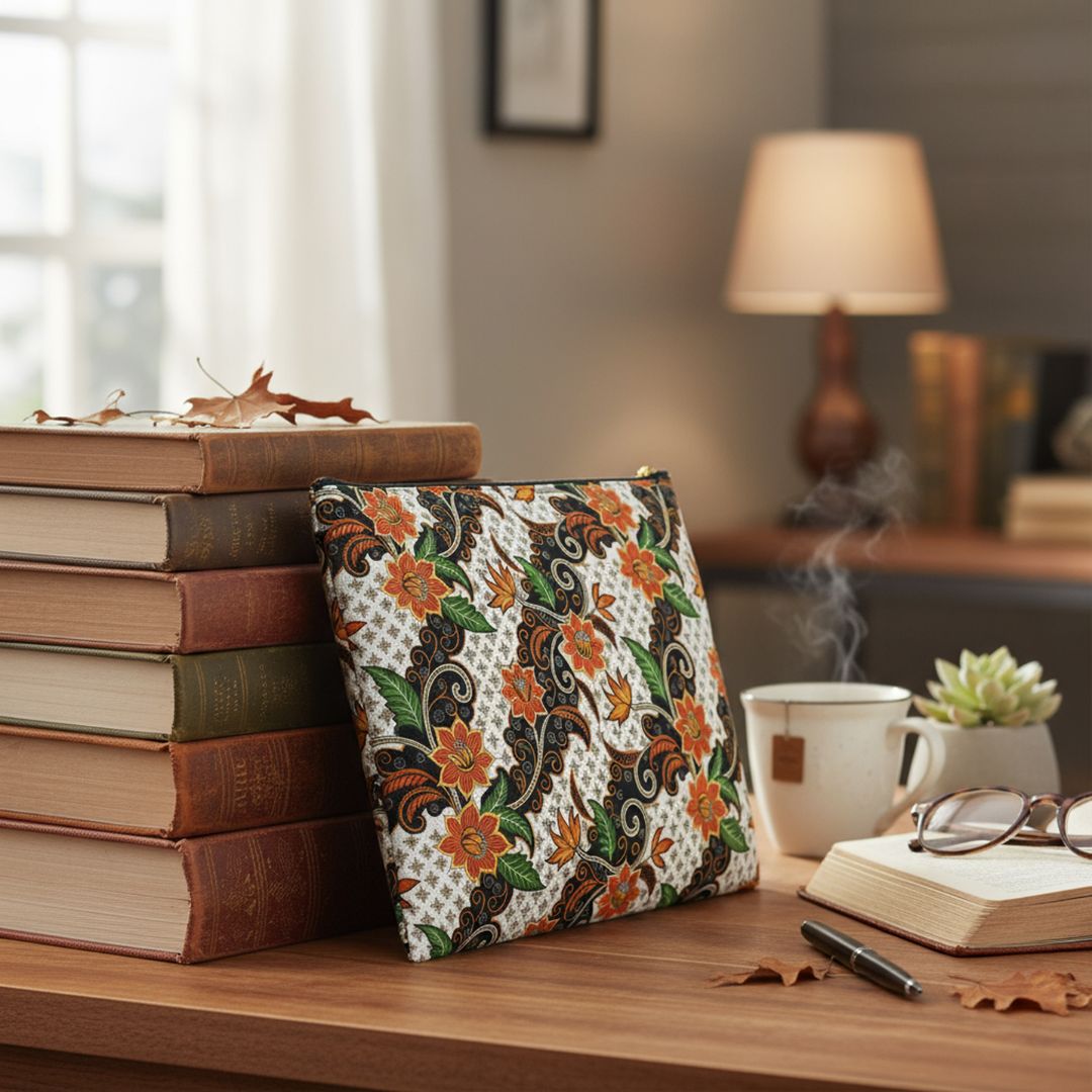 Batik Print Makeup And Accessory Pouch - Batik Flower 2