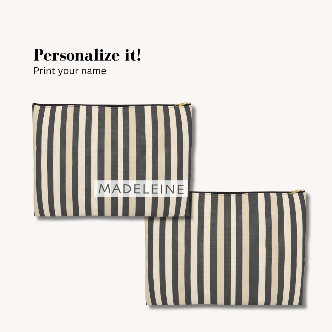 Brown Stripe Print Makeup And Accessory Pouch