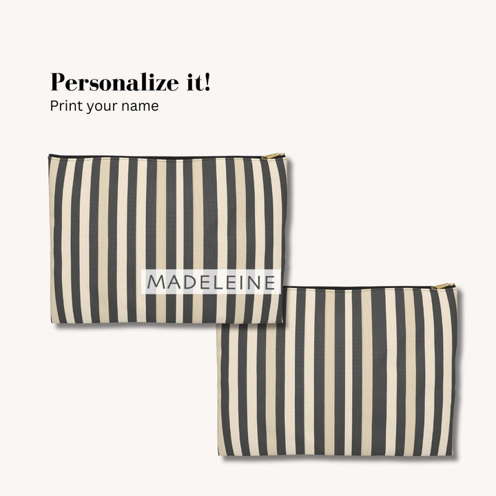 Brown Stripe Print Makeup And Accessory Pouch