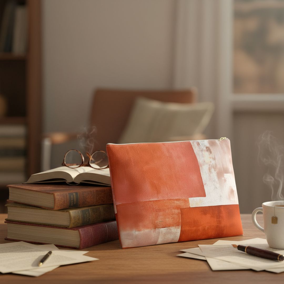 Abstract Print Makeup And Accessory Pouch -  Abstract Orange