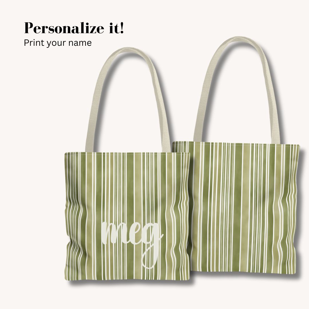 Green Stripes Print Tote Bag