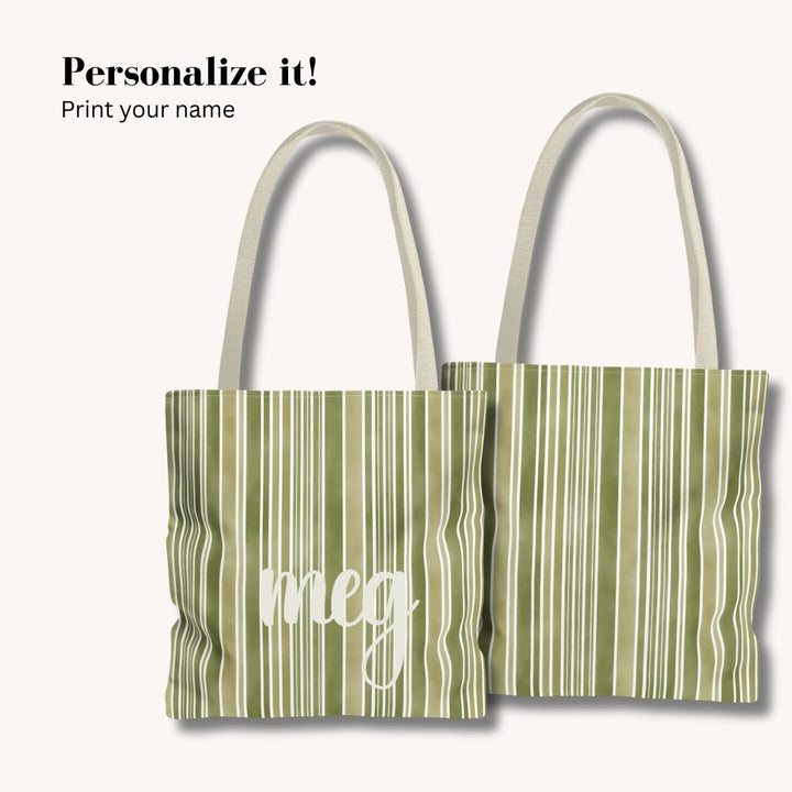 Green Stripes Print Tote Bag