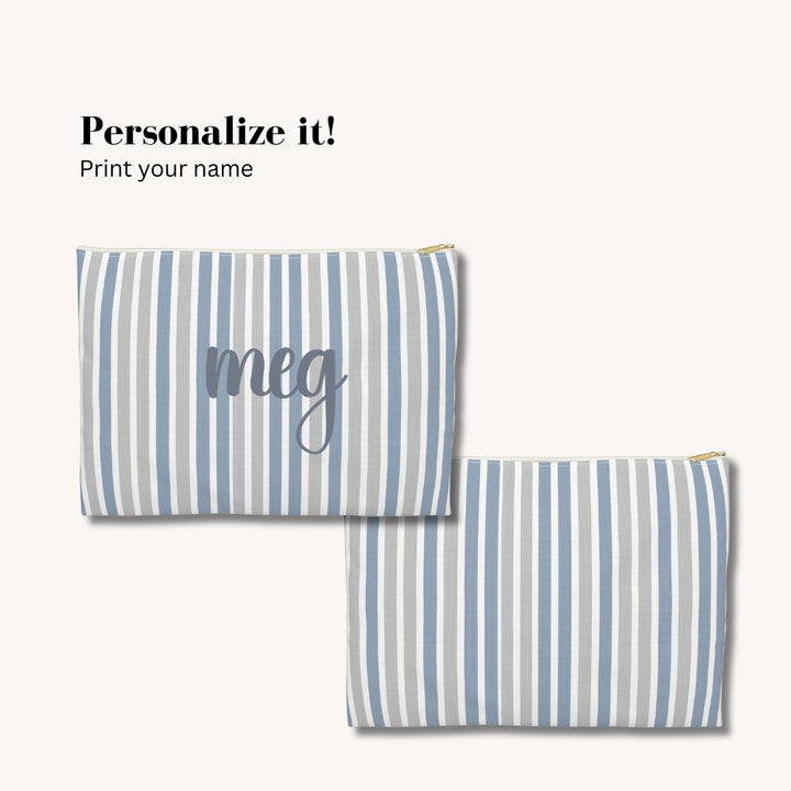 Blue Stipes Print Makeup And Accessory Pouch