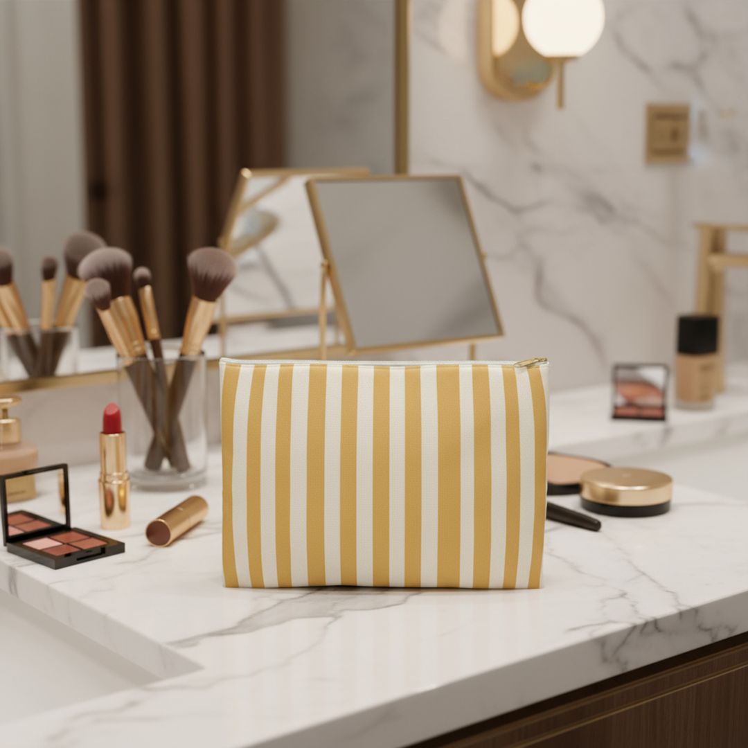 Yellow Stripes Print Makeup And Accessory Pouch