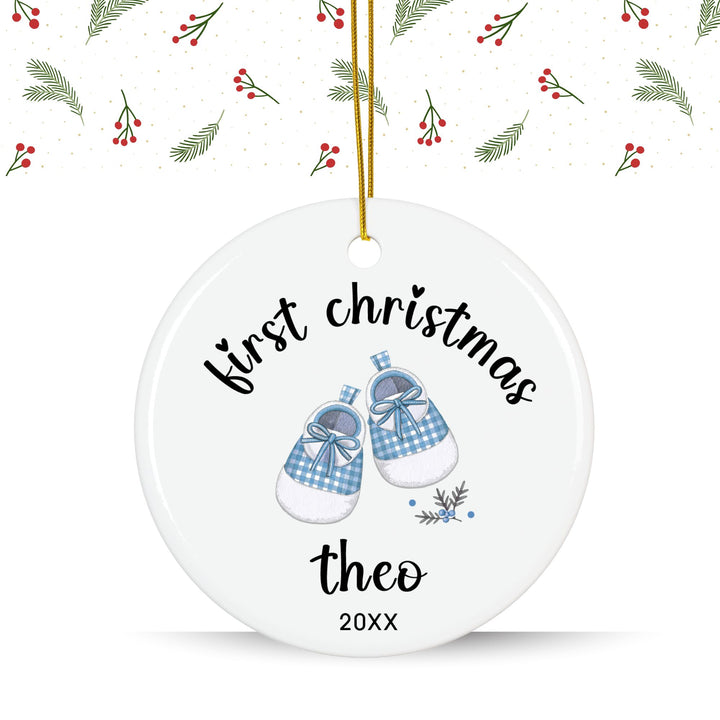 Personalized Christmas Ornament: Baby Shoes Gingham 1