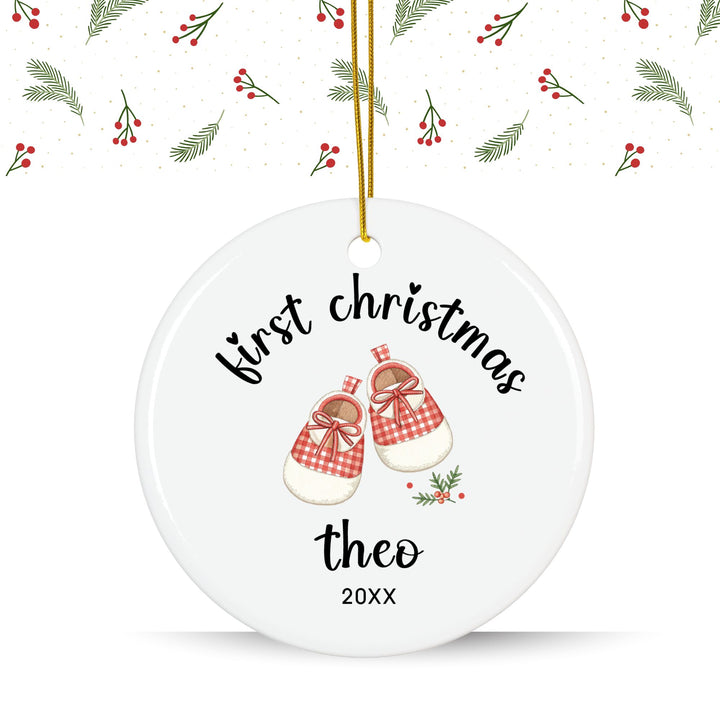 Personalized Christmas Ornament: Baby Shoes Gingham 1