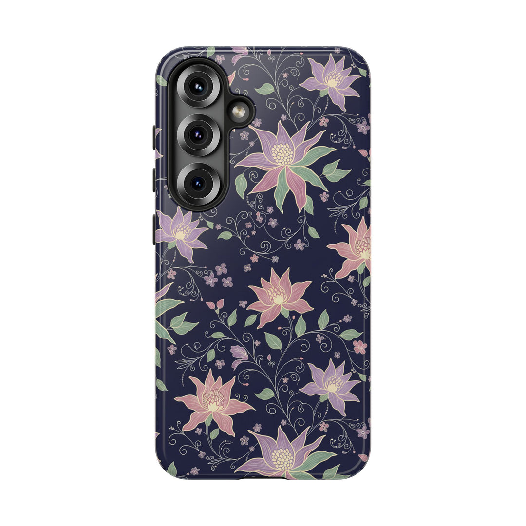 Traditional Batik Pattern Tough Phone Cases Personalizable - Purple Flower