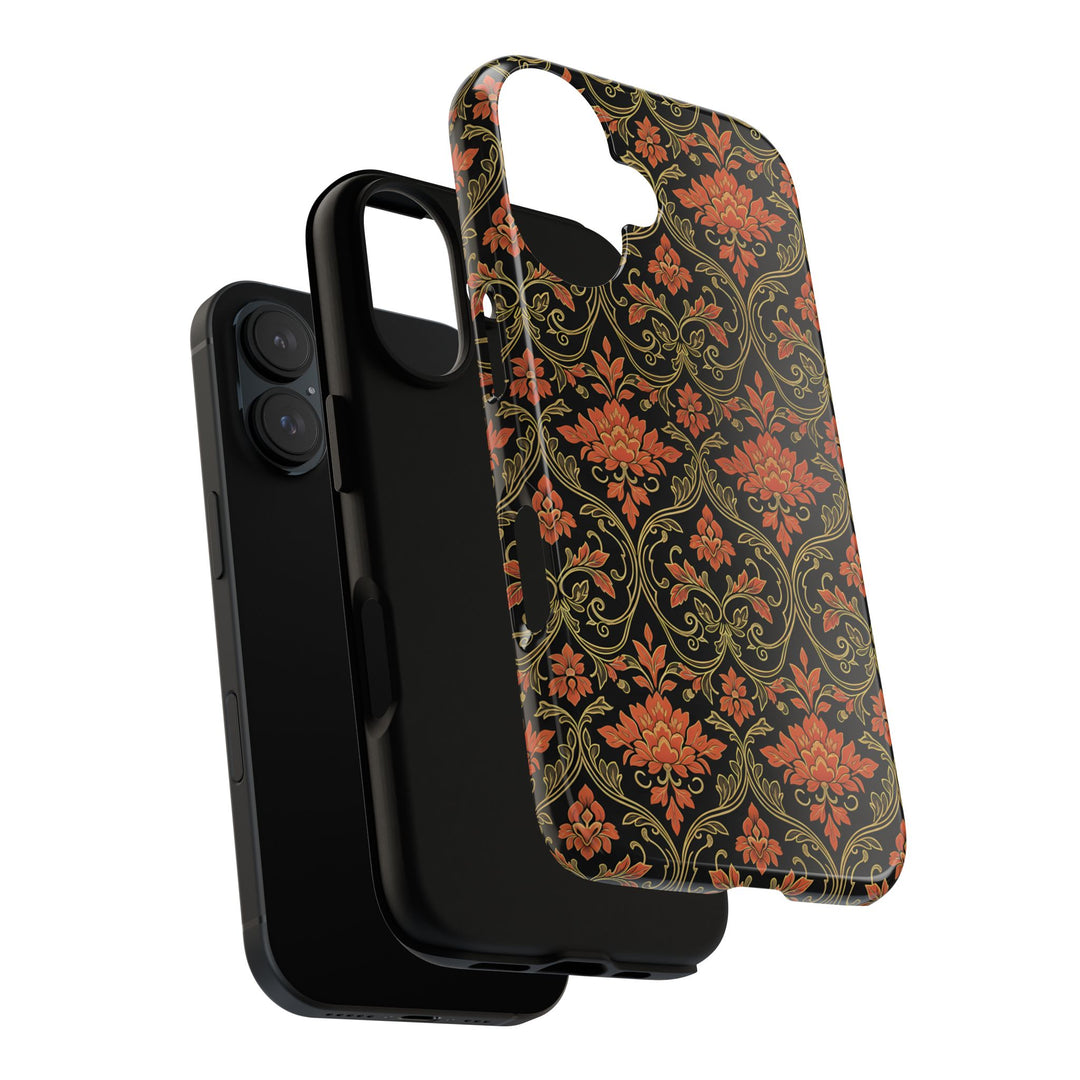 Traditional Batik Pattern Tough Phone Cases Personalizable - Orange Floral