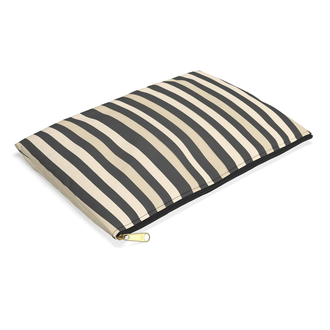 Brown Stripe Print Makeup And Accessory Pouch