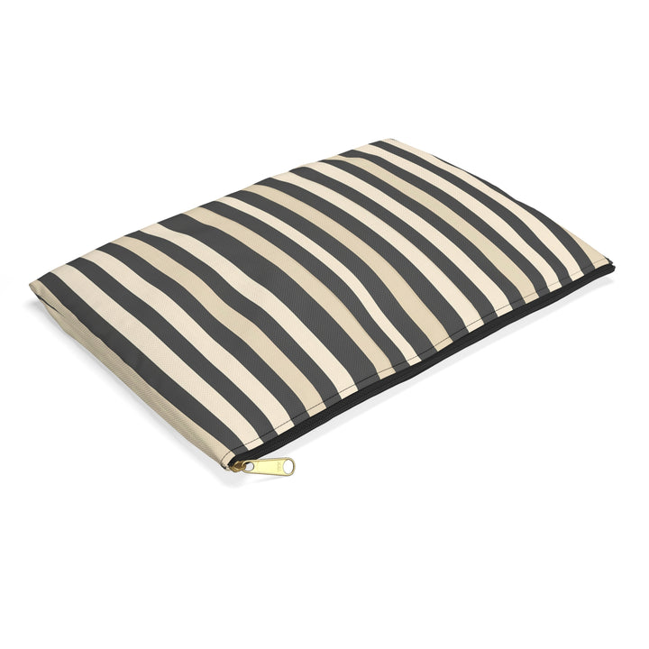 Brown Stripe Print Makeup And Accessory Pouch