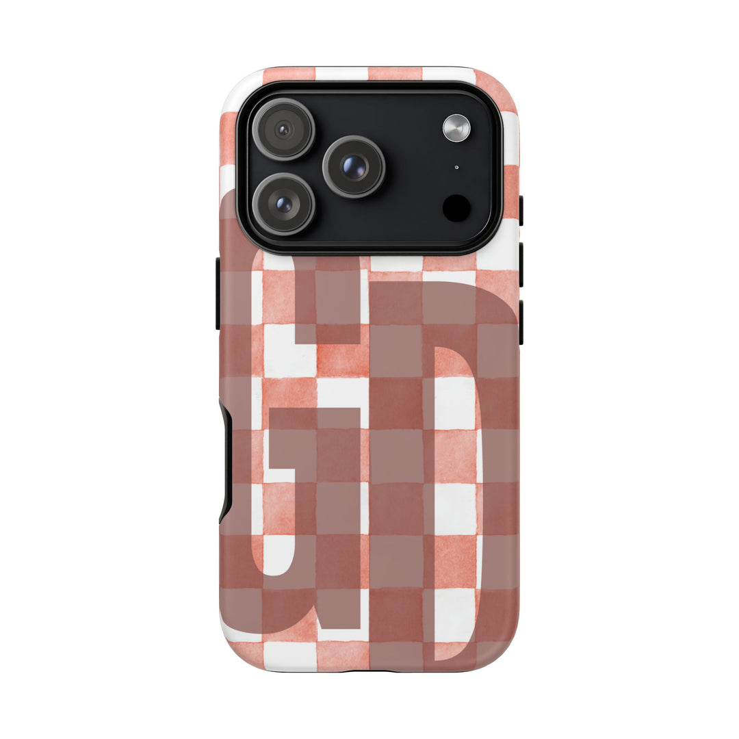 Personalized Tough Phone Case Pink Checkered Pattern