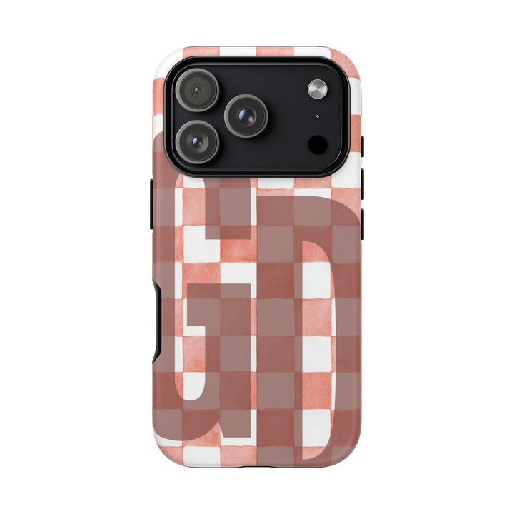 Personalized Tough Phone Case Pink Checkered Pattern