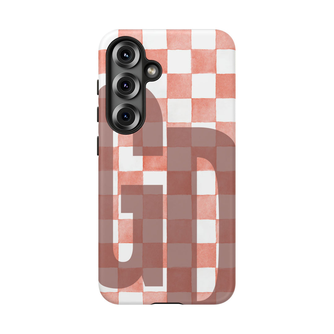 Personalized Tough Phone Case Pink Checkered Pattern