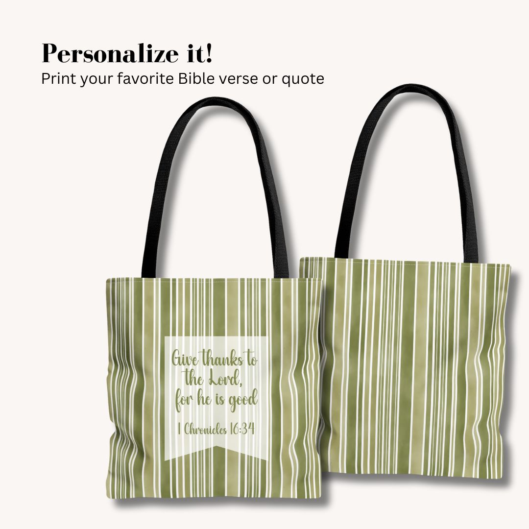 Green Stripes Print Tote Bag