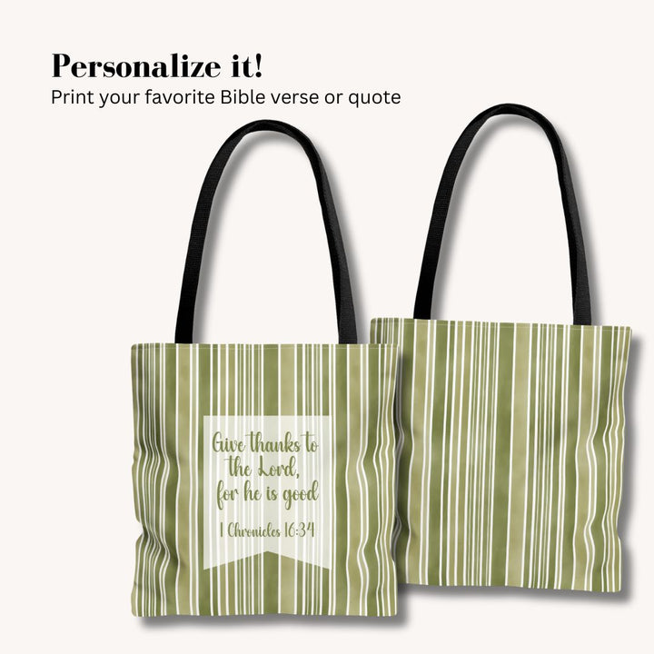 Green Stripes Print Tote Bag