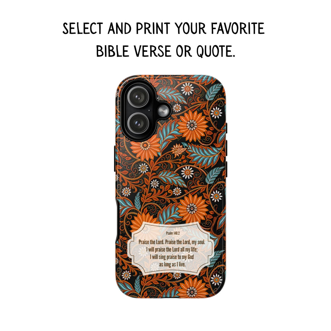 Modern Batik Pattern Tough Phone Cases Personalizable - Orange Teal 1