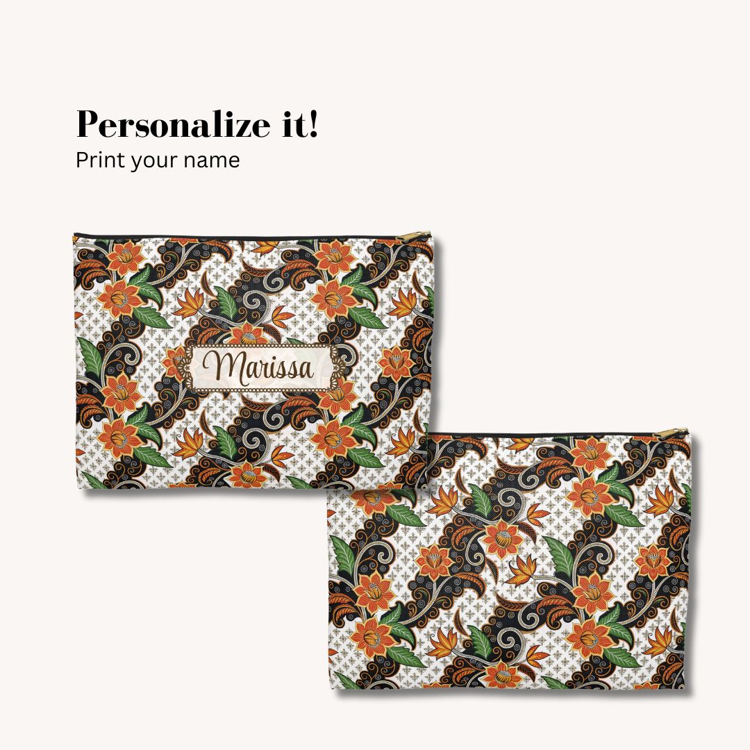 Batik Print Makeup And Accessory Pouch - Batik Flower 2