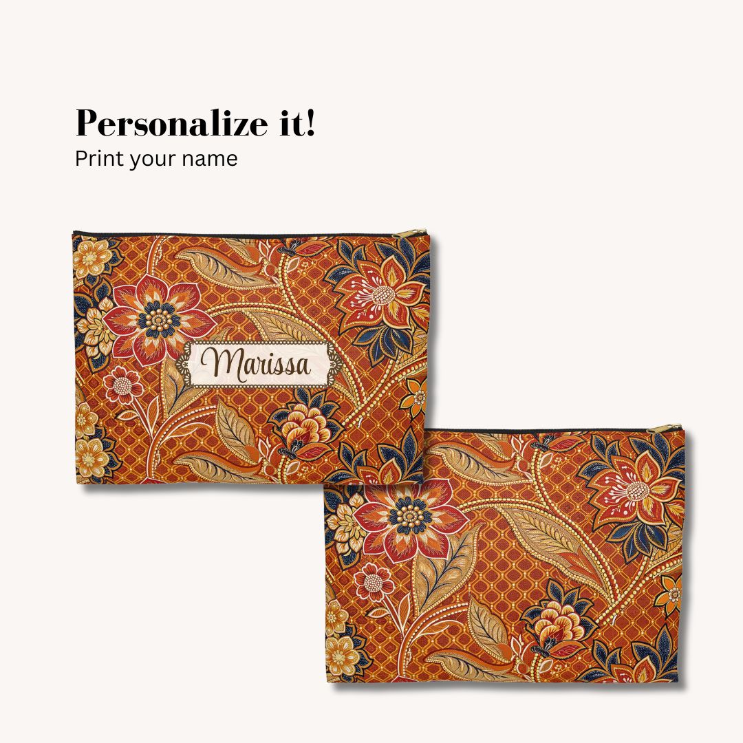 Batik Print Makeup And Accessory Pouch - Orange 2