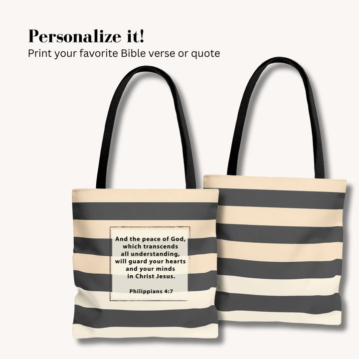Brown Stripe Horizontal Print Tote Bag