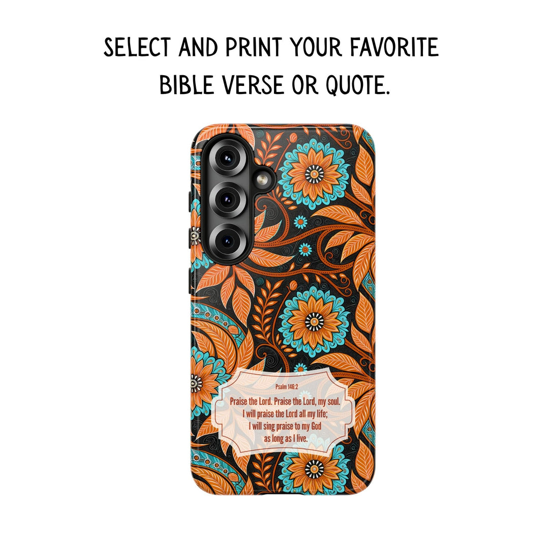 Modern Batik Pattern Tough Phone Cases Personalizable - Orange Teal 3