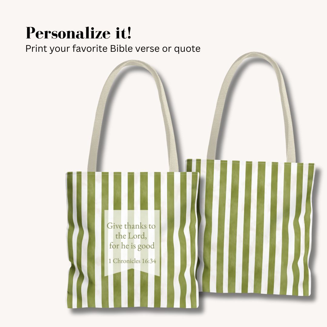 Green Stripes 2 Print Tote Bag