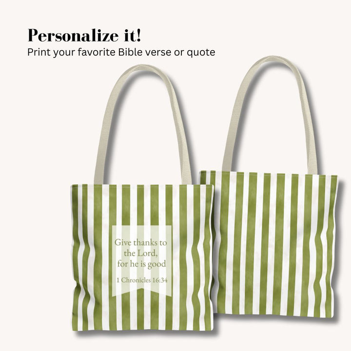 Green Stripes 2 Print Tote Bag