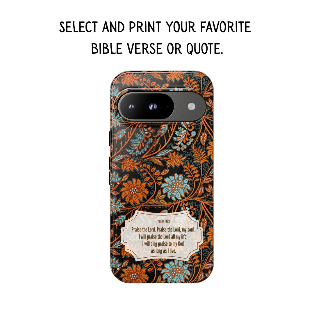 Modern Batik Pattern Tough Phone Cases Personalizable - Orange Teal 2